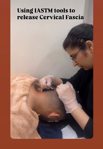 Dr. Saima Naseem using IASTM tools to release cervical fascia during hands-on clinical practice