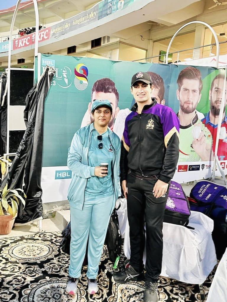 Dr. Saima Naseem providing match-day physiotherapy support at HBL PSL